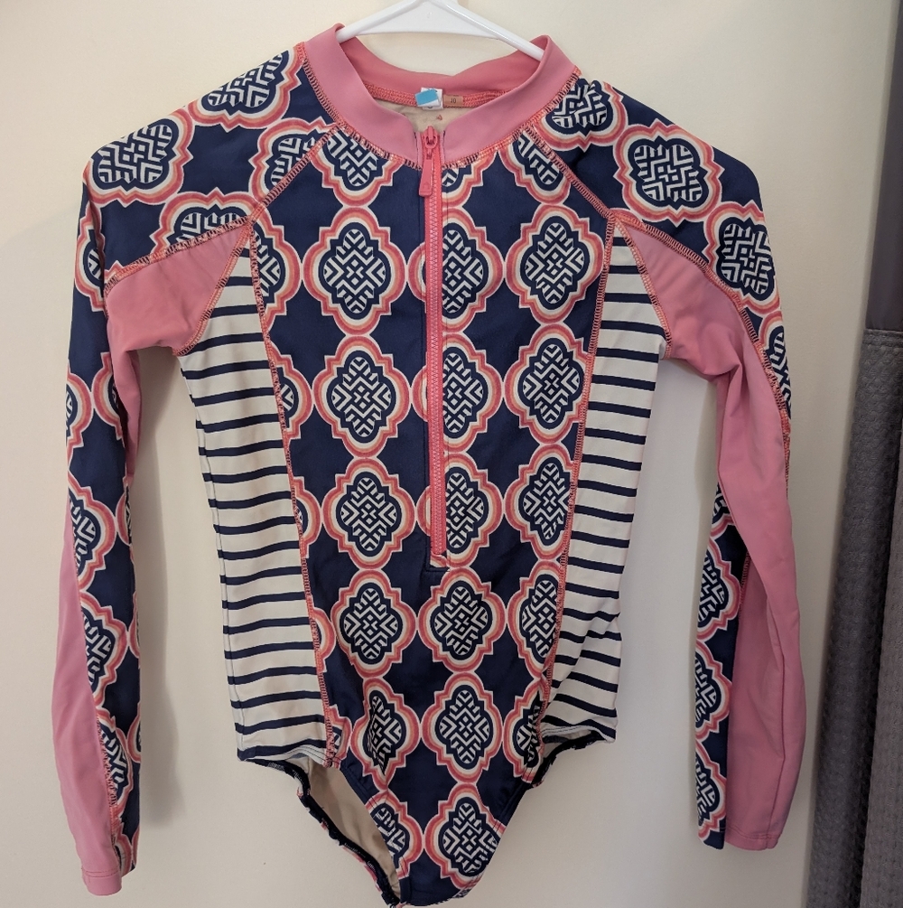 Girl's Size 10 CABANA LIFE SPF UNISUIT ONE PIECE SWIMSUIT ZIP PINK BLUE
